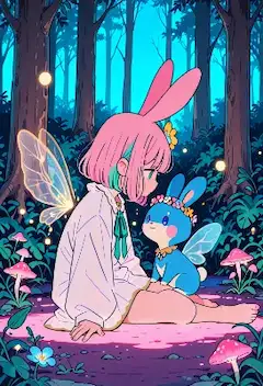 森の妖精と青いウサギの秘密の出会い
