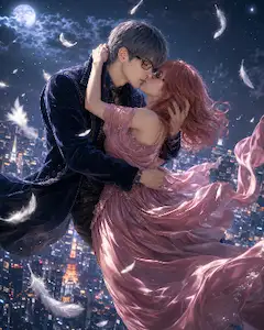 羽根舞う星空の永遠のキス
