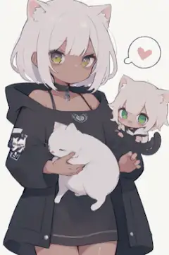 猫耳少女と白猫の優しい絆