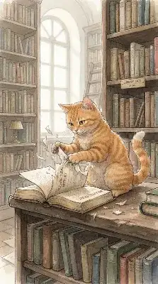 本の紙を破る猫