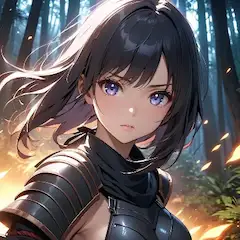炎の森に立つ鎧少女