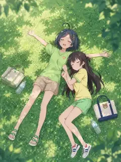 小町と有希が公園の緑地でお昼寝してます