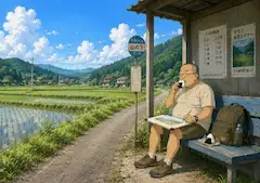おむすびを食べながら絵を描いている人