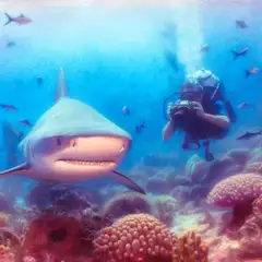 水中カメラマンと鮫
