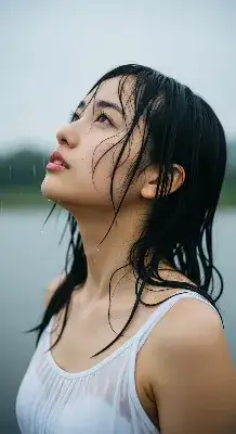雨の湖畔に佇む少女の願い