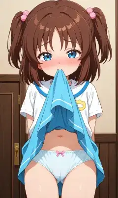スカートくわえたくしあげパンツ見せロリっ娘