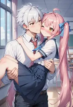 男女のほっぺにキス