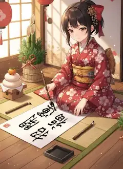 新春の筆に込めた少女の願い