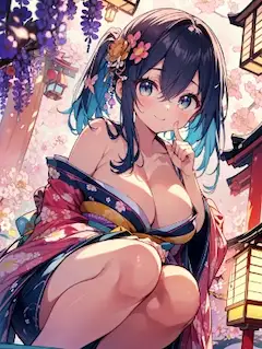 藤の花と着物ガール