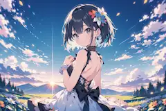 夕陽に輝く微笑み