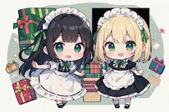 プレゼントを受け取って笑顔のメイドちゃん