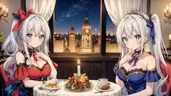 双子の姉妹、夜のロンドンで秘密の晩餐