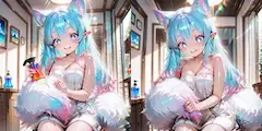 尻尾のお手入れをするケモ耳エルフさん