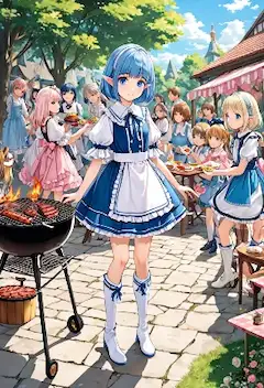 青髪メイドの陽気なバーベキュー冒険