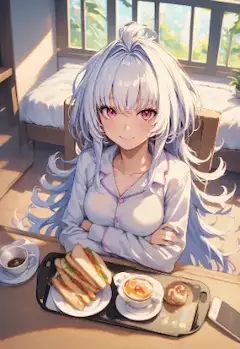 よく寝た後朝食を食べるプロトマーリン