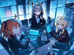 打ち合わせの仕事をする異なる世界の3人！
