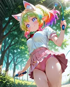 12枚）縄跳びをするケモ耳エルフさん