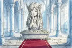 AIの餌を手描きした上で生成した画像　少女漫画風の精霊少女像の神殿
