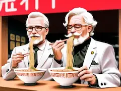二人のカーネル、熱々ラーメンに夢中