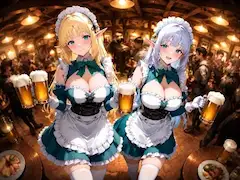 看板娘たちのエルフメイドの賑わう酒場の夜