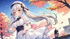 紅葉舞う季節の銀髪微笑み