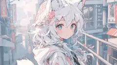 白狐少女の夕暮れ街探索