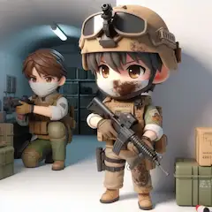 防空壕の中でサバイバルゲームしている人