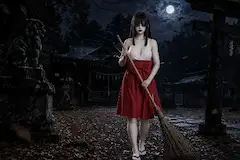 月夜の赤い箒