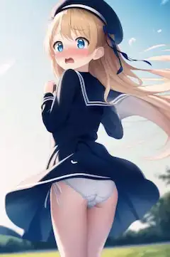 突風に驚く金髪少女 その5
