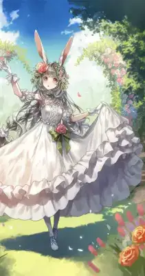 うさ耳＋ドレス＋花畑