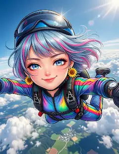 スカイダイビングの少女