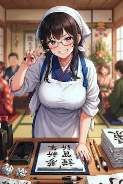 笑顔の書道女将