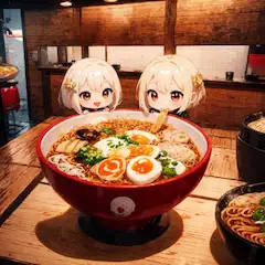 ラーメンをすするチビ