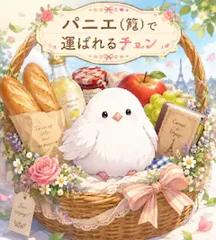 パニエで運ばれるチュン