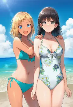 夏のビーチで輝く二人