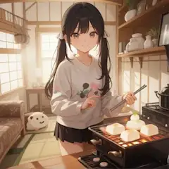 お餅を焼いてます