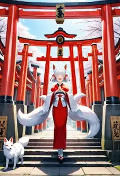 白狐巫女の桜の祈りと微笑み