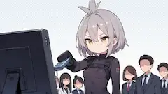 モニターに挑む銀髪の工作員