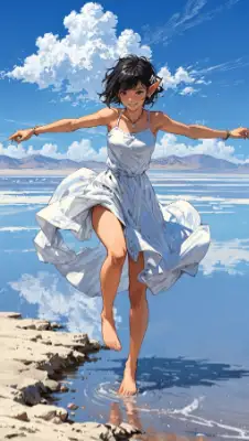 湖を歩く少女たち