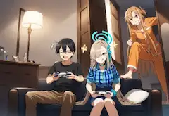 キリトとゲーム中のブルアカのアスナに嫉妬するSAOのアスナ