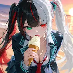 ノワールと海辺でソフトクリーム