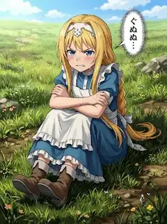 悔しそうにぐぬぬと歯を食いしばるSAOのアリスちゃん