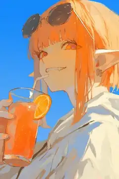 オレンジジュースを飲む吸血鬼