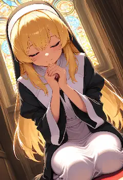 聖なる光に微笑む金髪の修道女