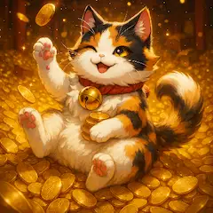 黄金の雨に踊る幸運の三毛猫