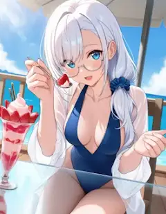 海辺の甘い休日と白髪の少女