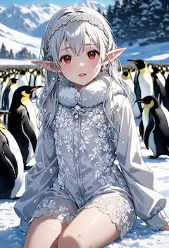 雪のエルフとペンギンの秘密の集会