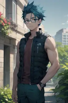 ダウンベストのメガネ男子