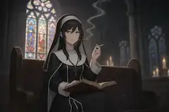 教会で喫煙する修道女