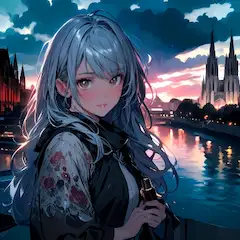 夕暮れケルン（水彩）